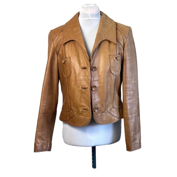 Vintage East West Tan Leather Jacket Signed Reptila Numbered 200 13 HTF Original - Picture 1 of 16